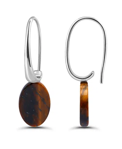 Macy's Genuine Howlite Chrysocolla On Hardwire Fishhook Closure Earrings In Silver,tigers Eye