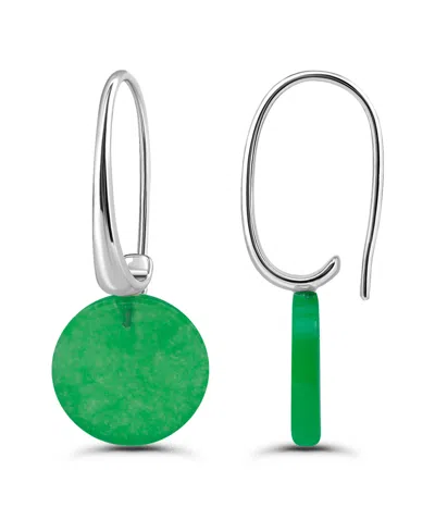 Macy's Genuine Howlite Chrysocolla Round Disc Shape Drop On Hardwire Fishhook Closure Earrings In Silver,green Agate