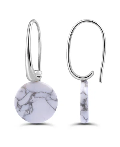 Macy's Genuine Howlite Chrysocolla Round Disc Shape Drop On Hardwire Fishhook Closure Earrings In Silver,howlite