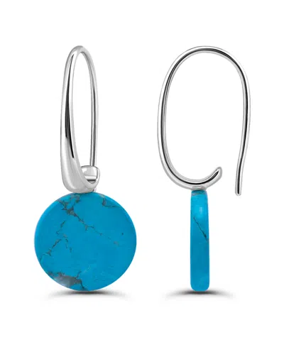 Macy's Genuine Howlite Chrysocolla Round Disc Shape Drop On Hardwire Fishhook Closure Earrings In Silver,howlite Chrysocolla
