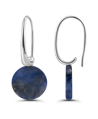 Macy's Genuine Howlite Chrysocolla Round Disc Shape Drop On Hardwire Fishhook Closure Earrings In Silver,sodalite