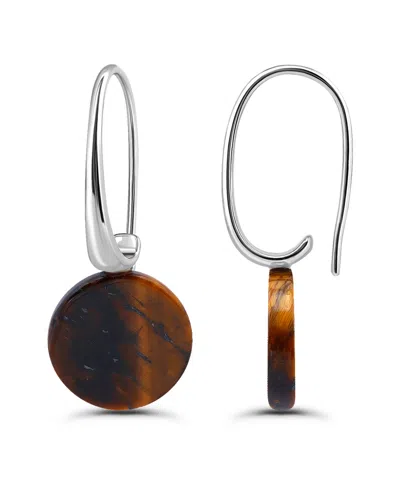 Macy's Genuine Howlite Chrysocolla Round Disc Shape Drop On Hardwire Fishhook Closure Earrings In Silver,tigers Eye