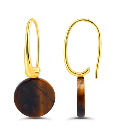 Macy's Genuine Howlite Chrysocolla Tear Drop On Hardwire Fishhook Closure Earrings In Gold,tigers Eye