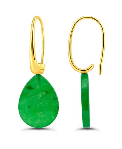 Macy's Genuine Howlite Chrysocolla Teardrop Shape Drop On Hardwire Fishhook Closure Earrings In Gold,green Agate