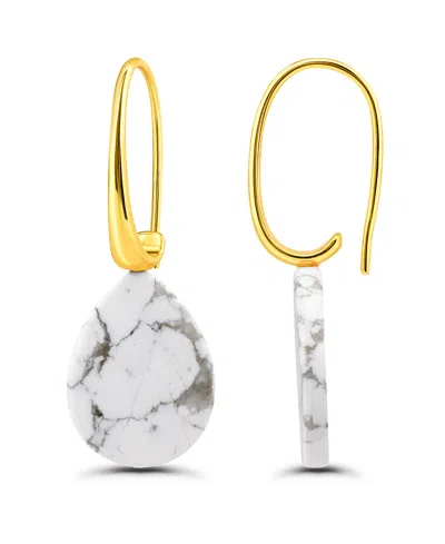 Macy's Genuine Howlite Chrysocolla Teardrop Shape Drop On Hardwire Fishhook Closure Earrings In Gold,howlite