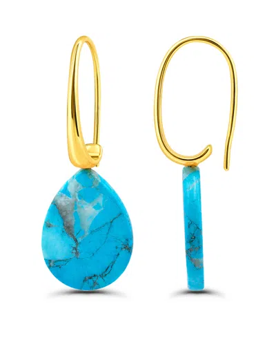 Macy's Genuine Howlite Chrysocolla Teardrop Shape Drop On Hardwire Fishhook Closure Earrings In Gold,howlite Chrysocolla