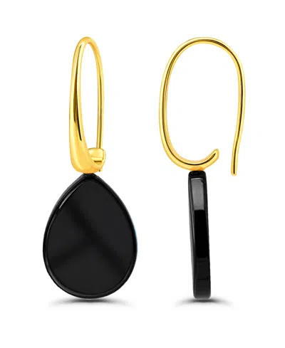 Macy's Genuine Howlite Chrysocolla Teardrop Shape Drop On Hardwire Fishhook Closure Earrings In Gold,onyx