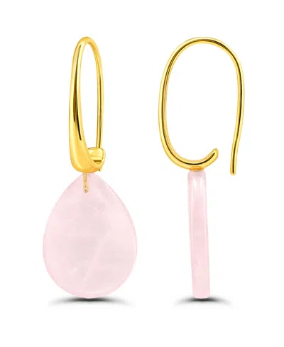 Macy's Genuine Howlite Chrysocolla Teardrop Shape Drop On Hardwire Fishhook Closure Earrings In Gold,rose Quartz