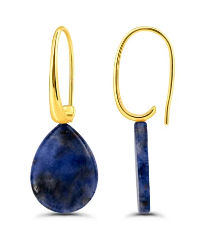 Macy's Genuine Howlite Chrysocolla Teardrop Shape Drop On Hardwire Fishhook Closure Earrings In Gold,sodalite