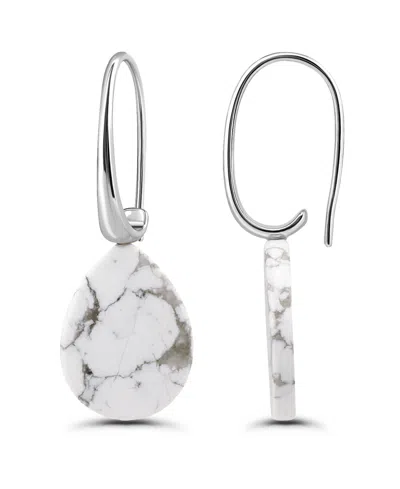 Macy's Genuine Howlite Chrysocolla Teardrop Shape Drop On Hardwire Fishhook Closure Earrings In Silver,howlite