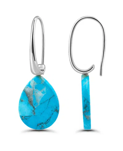 Macy's Genuine Howlite Chrysocolla Teardrop Shape Drop On Hardwire Fishhook Closure Earrings In Silver,howlite Chrysocolla