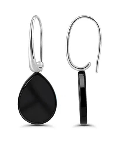 Macy's Genuine Howlite Chrysocolla Teardrop Shape Drop On Hardwire Fishhook Closure Earrings In Silver,onyx