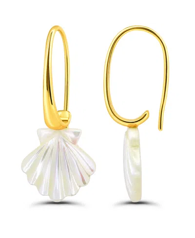 Macy's Genuine Imitation Pearl Clamshell Shape Drop On Hardwire Fishhook Closure Earrings In Gold,imitation Pearl