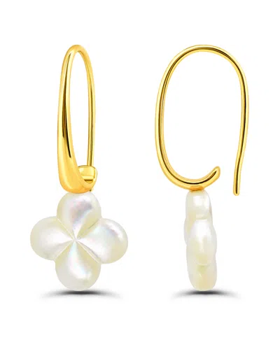Macy's Genuine Imitation Pearl Clover Shape Drop On Hardwire Fishhook Closure Earrings In Gold,imitation Pearl