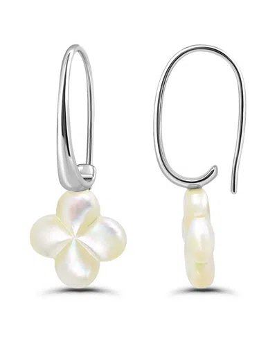 Macy's Genuine Imitation Pearl Clover Shape Drop On Hardwire Fishhook Closure Earrings In Silver,imitation Pearl