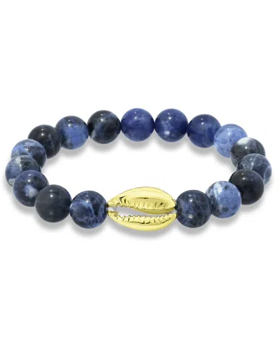 Macy's Genuine Stone Bead Puka Cowrie Shell Stretch Bracelet In Silver Plate Or Gold Plate In Multi