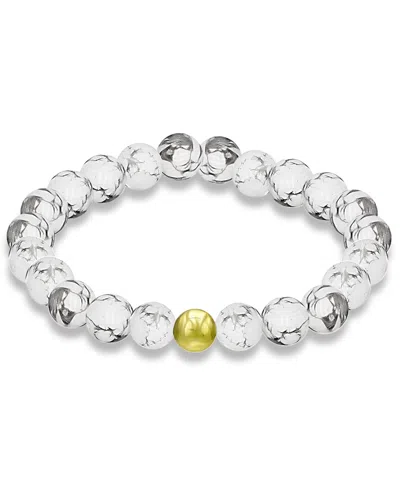 Macy's Genuine Stone Bead Stretch Bracelet With Silver Plate Or Gold Plate Bead Accent In White