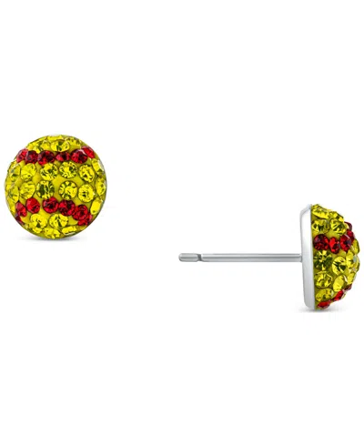 Macy's Giani Bernini Crystal Softball Stud Earrings In Sterling Silver, Created For  In Sterling Silver Softball