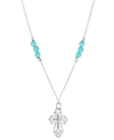 Macy's Giani Bernini Simulated Turquoise Religious Cross Jewelry In Sterling Silver In Multi