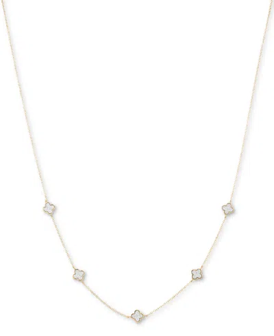Macy's Glitter Clover Four Station 18" Collar Necklace In 10k Gold In Metallic
