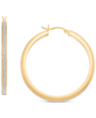 Macy's Glitter Medium Hoop Earrings In 14k Gold-plated Sterling Silver, 1.57" In Gold Over Silver