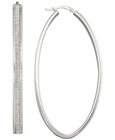 Macy's Glitter Hoop Earrings In Sterling Silver