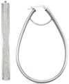 Macy's Glitter Pear-shape Hoop Earrings In Sterling Silver In Silver