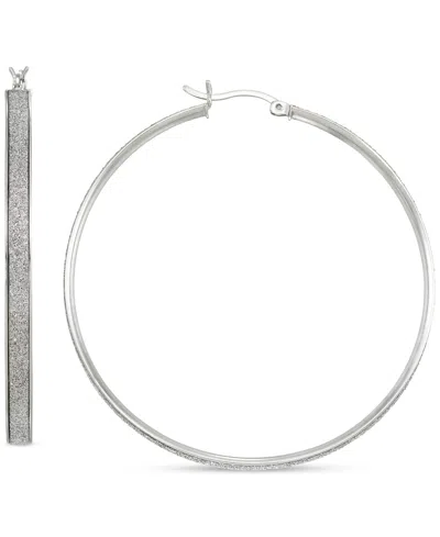 Macy's Glitter Round Medium Hoop Earrings In Sterling Silver, 2"