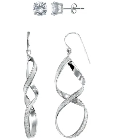 Macy's Glitter Twisted Teardrop 2-pc. Dangle Earrings Set In Sterling Silver In Transparent