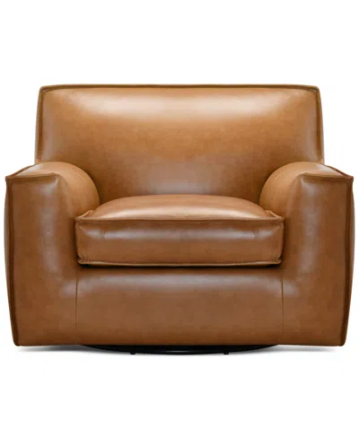 Macy's Glympton 44" Leather Swivel Chair, Exclusively At  In Brown