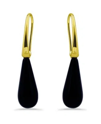 Macy's Macys Gold Or Silver Plated Genuine Stone Teardrop Earrings In Tigers Eye
