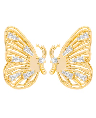 Macy's Gold Plated Cubic Zirconia Butterfly Stud Earrings In Gold-plated