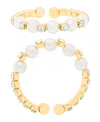 Macy's Gold Plated Simulated Imitation Pearl And Cubic Zirconia Stretch Ring In Gold-plated