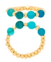 Macy's Gold Plated Simulated Turquoise Stretch Ring In Gold-plated