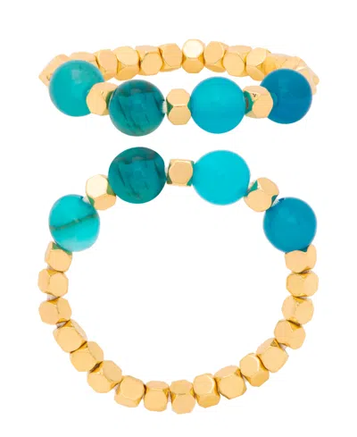 Macy's Gold Plated Simulated Turquoise Stretch Ring In Gold-plated