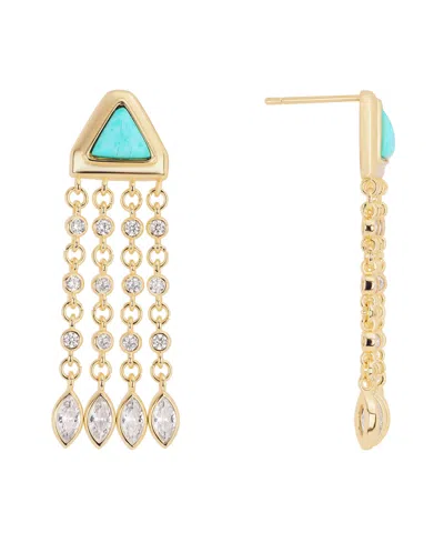 Macy's Gold-plated Howlite Turquoise And Cubic Zirconia Triangle Waterfall Drop Earrings In Gold,teal