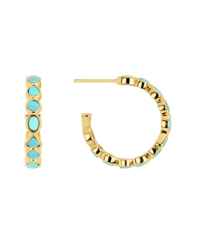Macy's Gold-plated Howlite Turquoise Geometric Hoop Earrings In Gold,teal