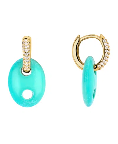 Macy's Gold-plated Howlite Turquoise Lapis Mariner Cubic Zirconia Huggie Hoop Earrings In Gold,teal