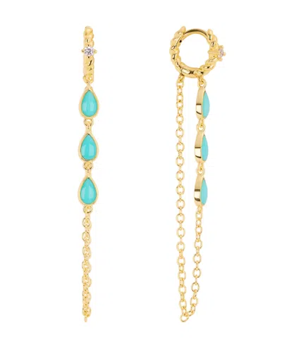 Macy's Gold-plated Howlite Turquoise Teardrop Chain Drop Twist Hoop Earrings In Gold,teal