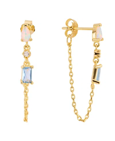 Macy's Gold-plated Multi Stone Chain Drop Earrings In Gold,blue