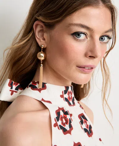 Macy's Gold-tone Ball Fringe Chain Drop Earrings In White