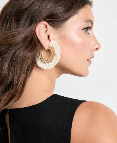 Macy's Gold-tone Raffia Stone Hoop Earrings - Exclusive In White