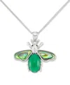 Macy's Green Agate, Abalone, & Marcasite Bee 18" Pendant Necklace In Sterling Silver In Marcasite