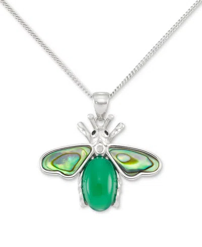 Macy's Green Agate, Abalone, & Marcasite Bee 18" Pendant Necklace In Sterling Silver