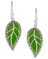 Macy's Green Agate & Marcasite Leaf Drop Earrings In Sterling Silver In Green Agate