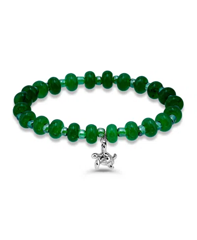 Macy's Green Agate Rondelle And Turtle Drop Beaded Stretch Bracelet