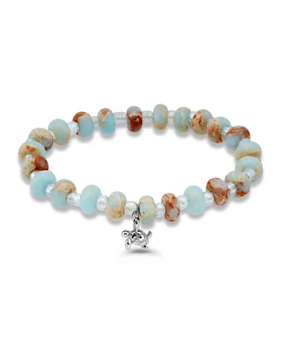 Macy's Green Agate Rondelle And Turtle Drop Beaded Stretch Bracelet In Multi