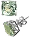 Macy's Green Amethyst Cushion Stud Earrings (7 Ct. T.w.) In Sterling Silver In Green Amethyst