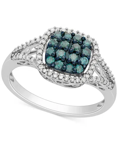 Macy's Green & White Diamond Ring (1/2 Ct. T.w.) In 14k White Gold In No Color