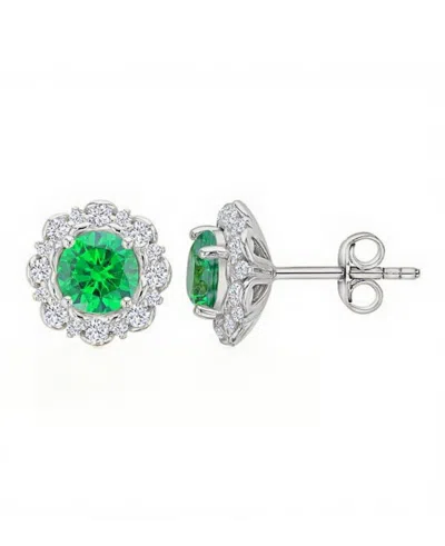 Macy's Green Classic Halo Stud Earrings In Silver